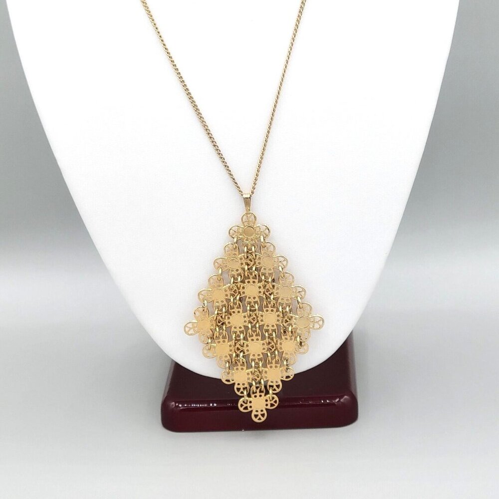 Vintage Sarah Coventry Gold Tone Curb Link Chain Diamond Floral Pendant Necklace